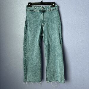 Stone Wash Wide Leg Jeans Light Wash High Waisted Capris Western 70s Retro Flare